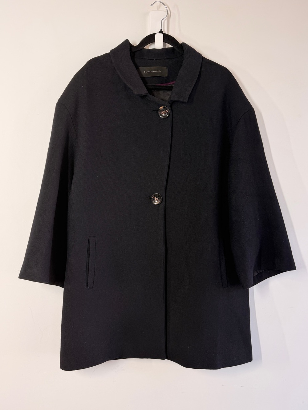 Elie Tahari Deep Navy Wool Blend Coat Oversized Minimalist Quiet Luxury Chic